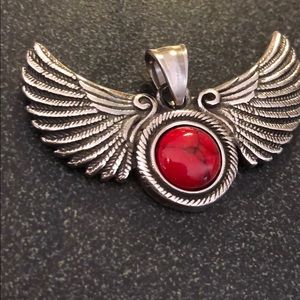 Beautiful wing with red marble stone pendant